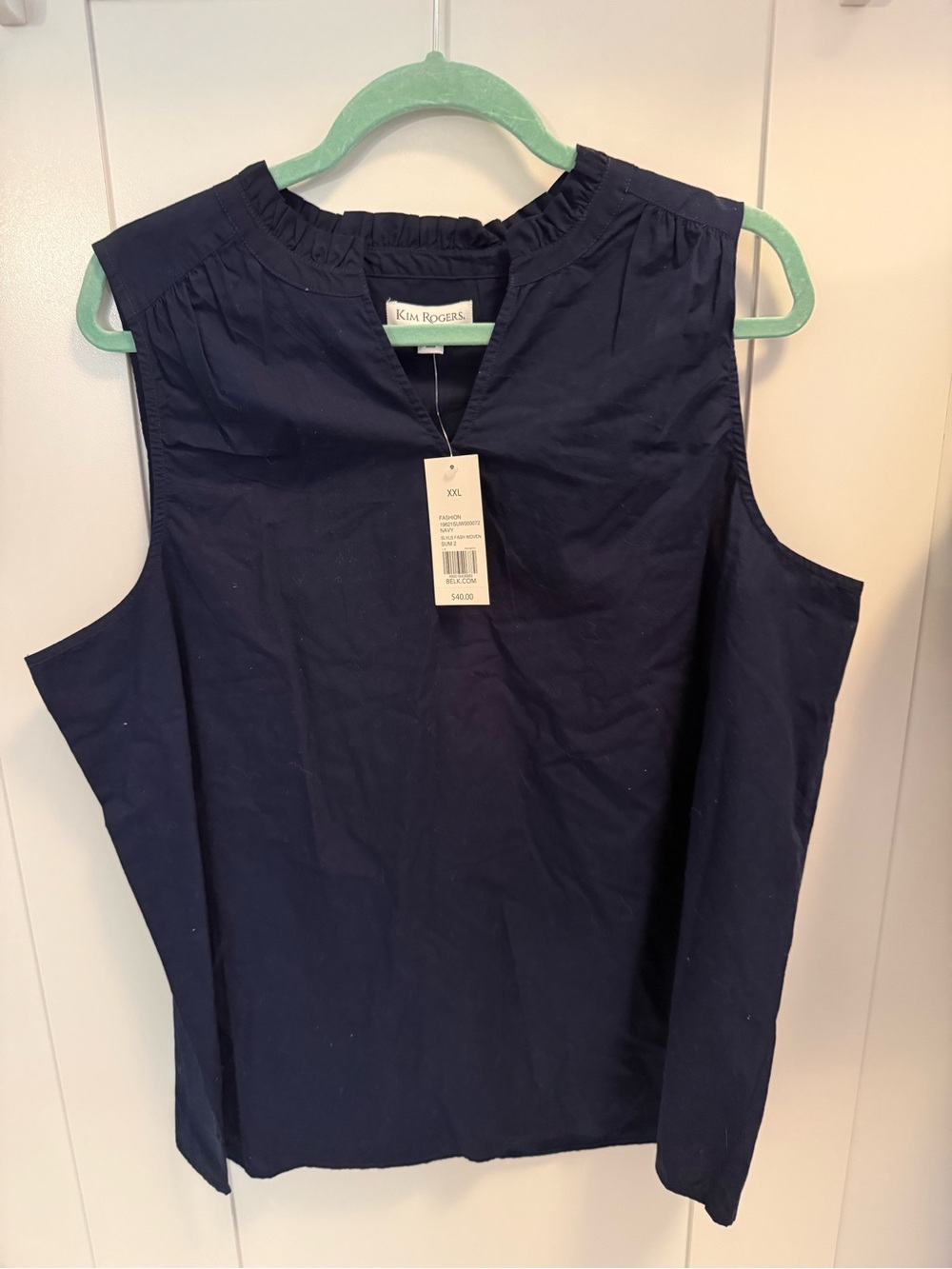 Kim Rogers Navy Ruffle-Trim Sleeveless Blouse